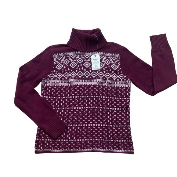 NWT Oshkosh Cashmere Fair Isle Turtleneck Sweater Burgundy Après-Ski Knit-M - Picture 2 of 13